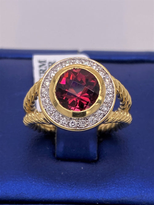 David Yurman 18k Yellow Gold Rubellite & Diamond Ladies Ring