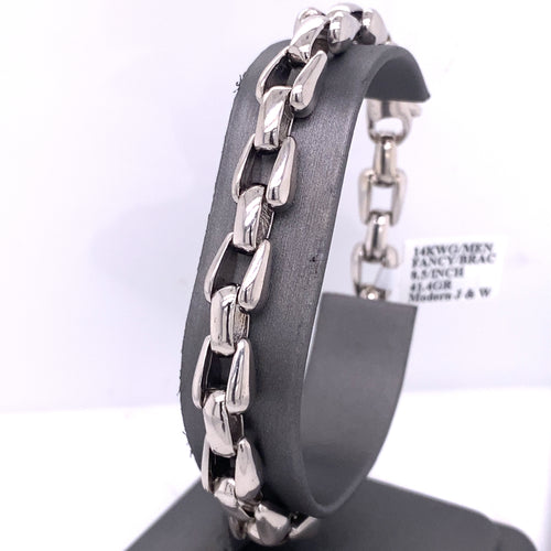 14k White Gold Fancy Men's Chain Bracelet