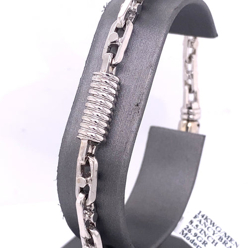 14k White Gold Fancy Men's Chain Bracelet