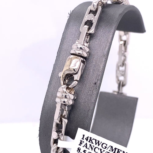 14k White Gold Fancy Men's Chain Bracelet