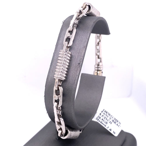 14k White Gold Fancy Men's Chain Bracelet