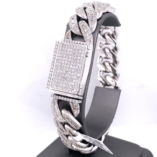 10k White Gold 15.00 CT Diamond Miami Cuban Link Bracelet