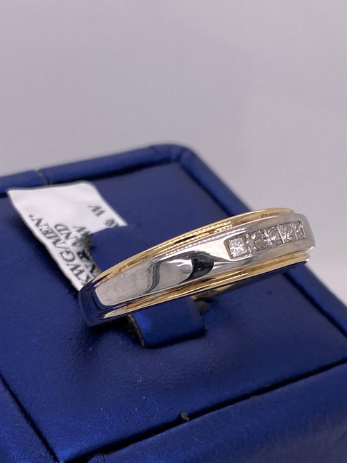 14k Yellow & White Gold 0.50 CT Princess Cut Diamond Men's Band