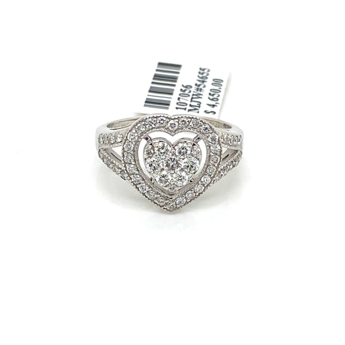 14k White Gold 1.00 CT Diamond Heart Design Ladies Ring