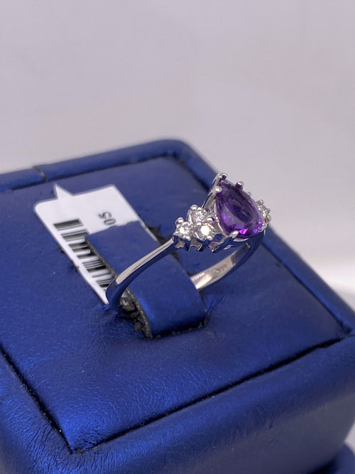14k White Gold 1.00 CT Diamond & Amethyst Ladies Ring