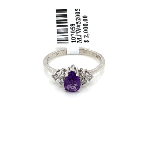 14k White Gold 1.00 CT Diamond & Amethyst Ladies Ring