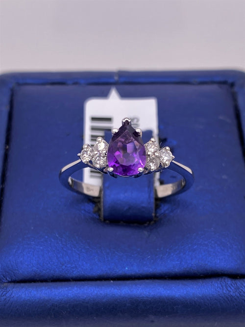 14k White Gold 1.00 CT Diamond & Amethyst Ladies Ring