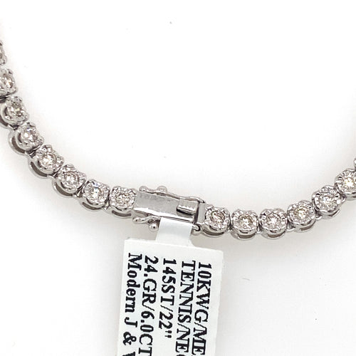 10k White Gold 6.00 CT Diamond Tennis Necklace