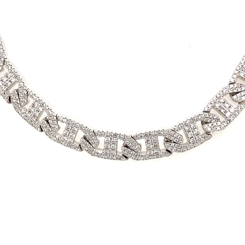 18k White Gold, 14.00 CT Diamond Link Chocker Necklace