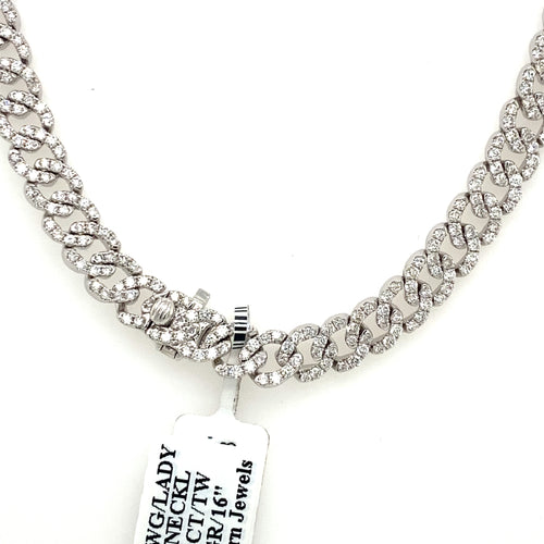 18 KT White Gold 11.85 CT Diamond Cuban Chain Choker Necklace