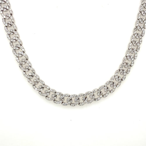 18 KT White Gold 11.85 CT Diamond Cuban Chain Choker Necklace