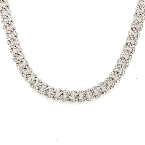 18 KT White Gold 11.85 CT Diamond Cuban Chain Choker Necklace