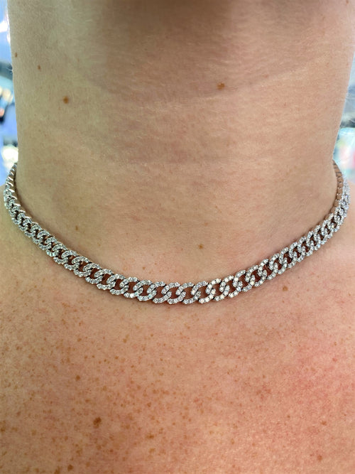 18 KT White Gold 11.85 CT Diamond Cuban Chain Choker Necklace