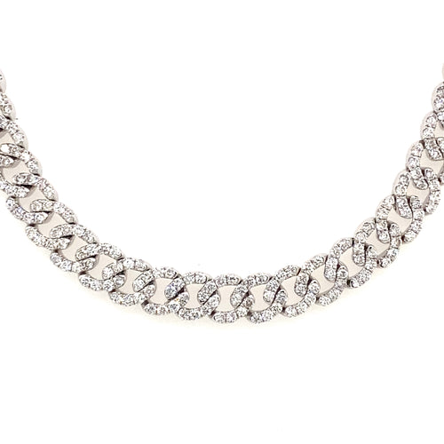 18 KT White Gold 11.85 CT Diamond Cuban Chain Choker Necklace