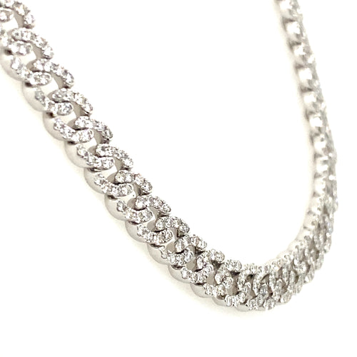 18 KT White Gold 11.85 CT Diamond Cuban Chain Choker Necklace