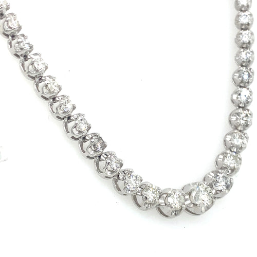 14k White Gold 12.50 CT Diamond Graduating Tennis Necklace