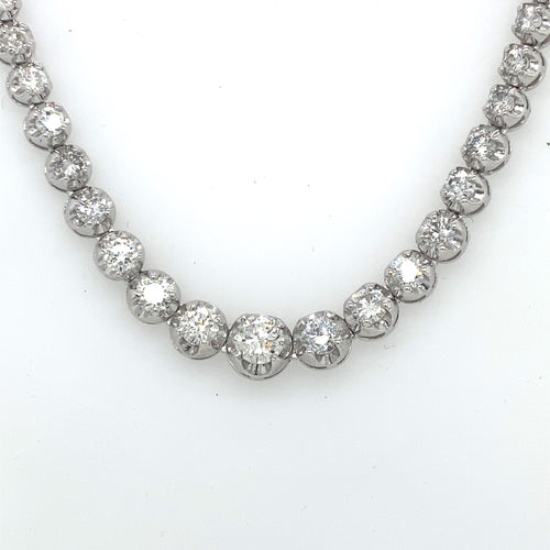 14k White Gold 12.50 CT Diamond Graduating Tennis Necklace