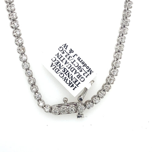 14k White Gold 12.50 CT Diamond Graduating Tennis Necklace