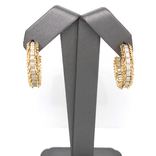 14k Two Tone Gold Fancy Ladies Hoop Earrings