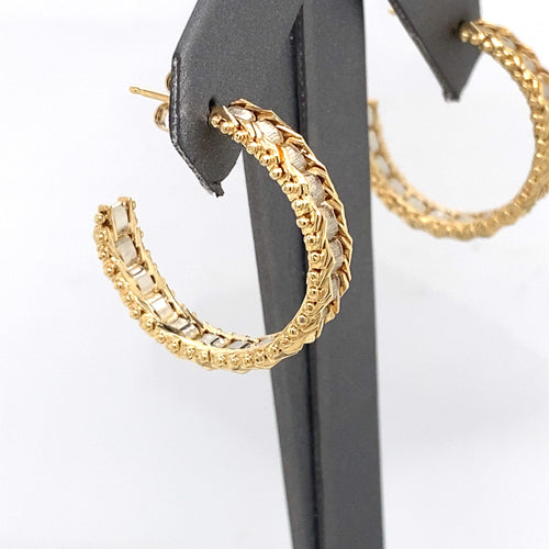 14k Two Tone Gold Fancy Ladies Hoop Earrings
