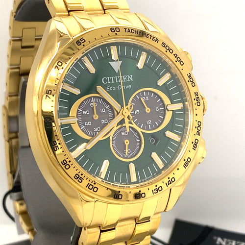 Citizen Carson Green Dial Gold Plated Seel 43mm Watch, CA4542-59X