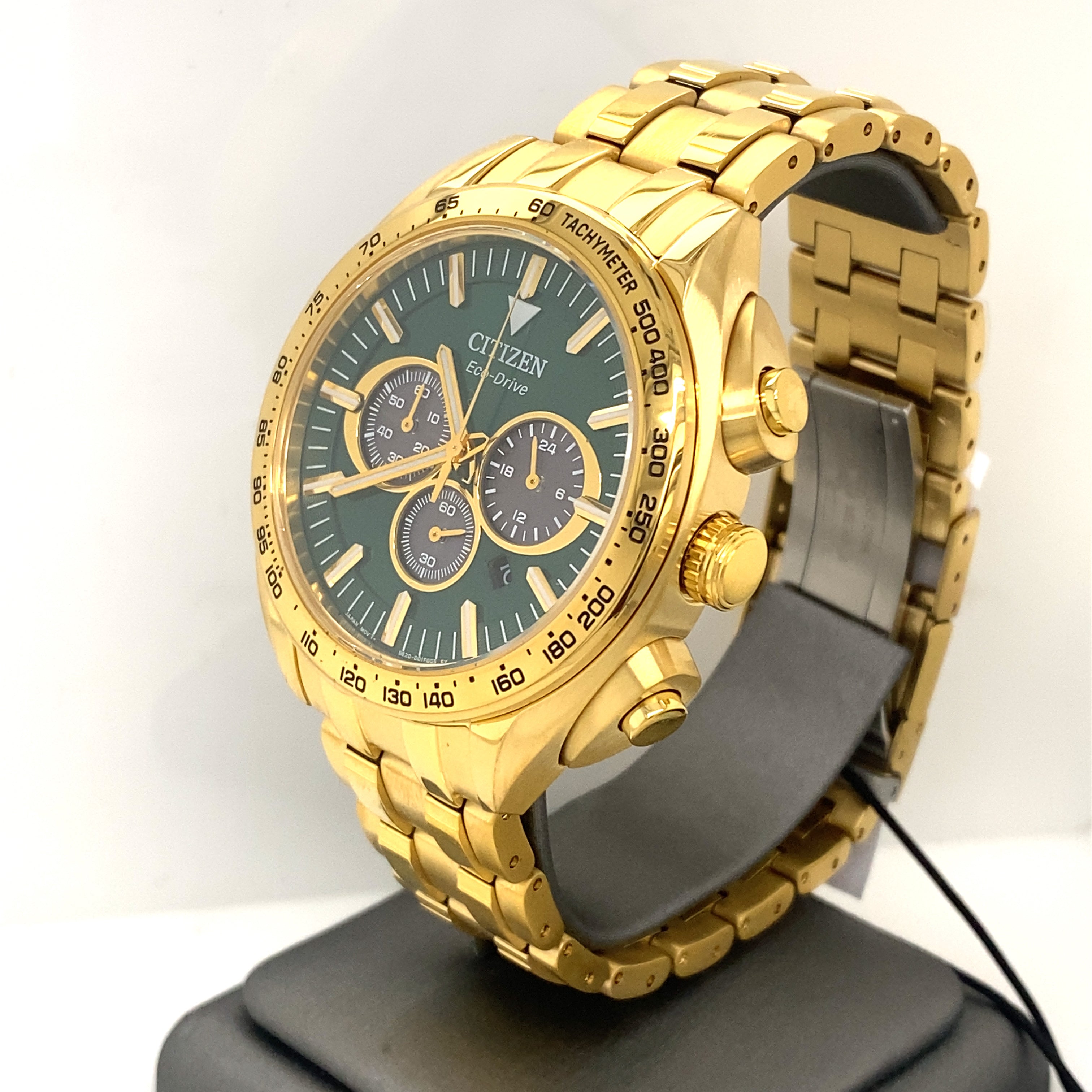 マリンゴールド Citizen Carson Green Dial Gold Plated Seel 43mm Watch, CA4542-59X