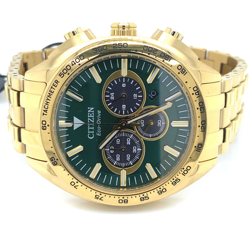 Citizen Carson Green Dial Gold Plated Seel 43mm Watch, CA4542-59X