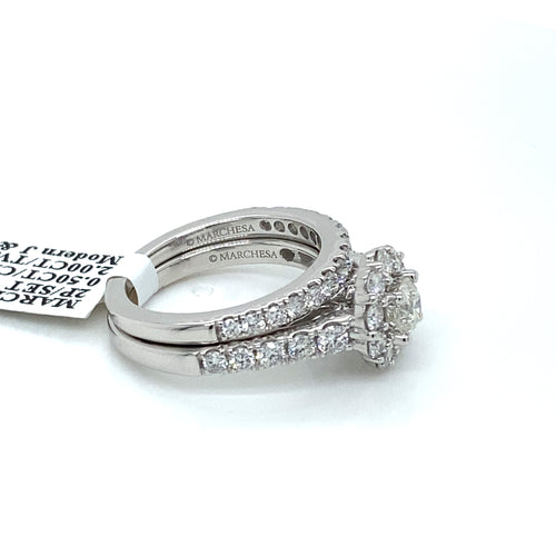 Marchesa 18k White Gold 2.00 CT Diamond Halo Engagement Ring Set