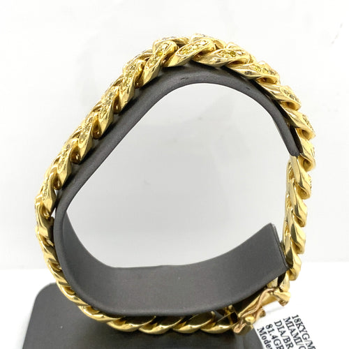 18K Yellow Gold 3.50 CT Diamond Miami Cuban Mens Bracelet