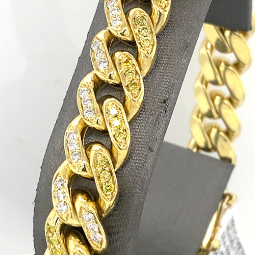 18K Yellow Gold 3.50 CT Diamond Miami Cuban Mens Bracelet