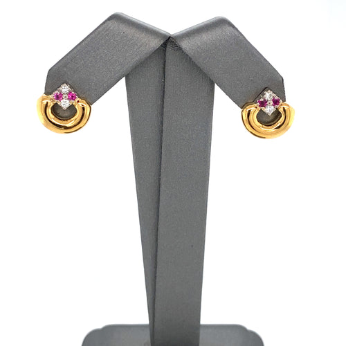18k Yellow Gold 0.30 Ct Diamond & Ruby Earrings