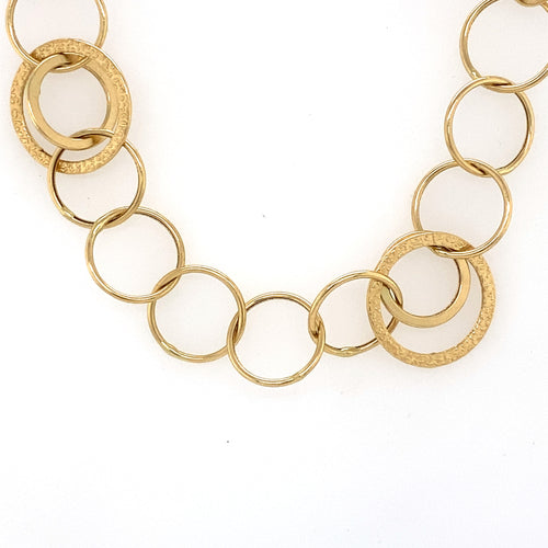 14k Yellow Gold Fancy Circle Link Ladies Necklace, S107137