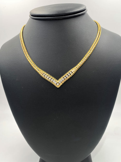 14k Yellow Gold 0.75 CT Diamond Fox Tail Necklace