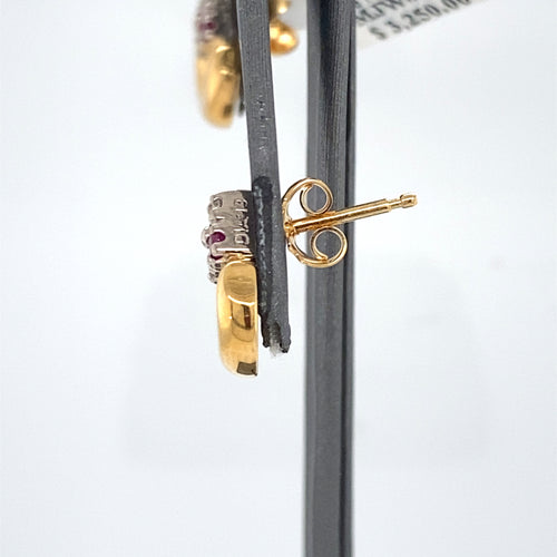 18k Yellow Gold 0.30 Ct Diamond & Ruby Earrings