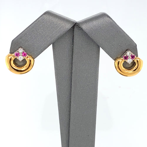 18k Yellow Gold 0.30 Ct Diamond & Ruby Earrings