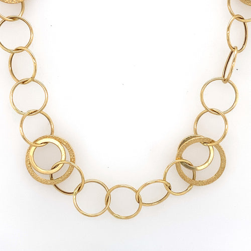 14k Yellow Gold Fancy Circle Link Ladies Necklace, S107137