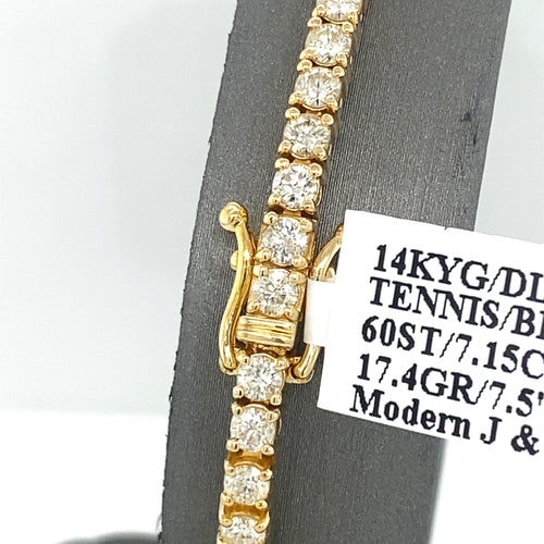 14k Yellow Gold 7.15 CT Diamond Tennis Bracelet