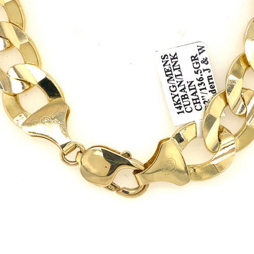 14K Yellow Gold Cuban Link Mens Chain Necklace