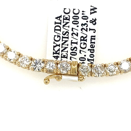 14k Yellow Gold 27.00 CT Diamond Tennis Necklace