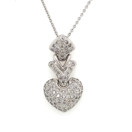 14k White Gold 1.50 CT Diamond Pave Heart Pendant Necklace