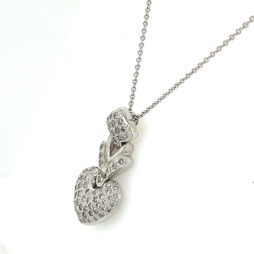 14k White Gold 1.50 CT Diamond Pave Heart Pendant Necklace