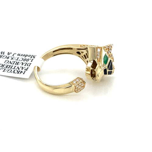 14K Yellow Gold 1.00 CT Diamond Panther Ladies Ring