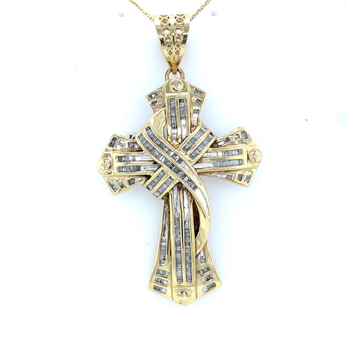 10k Yellow Gold 2.00 CT Diamond Men's Cross Pendant