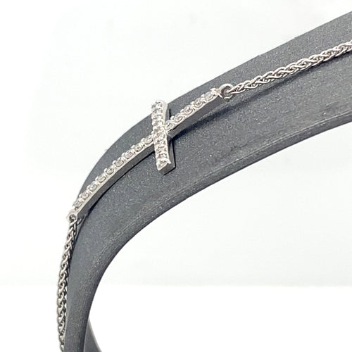 10k White Gold 0.35 CT Diamond Cross Bollo Bracelet