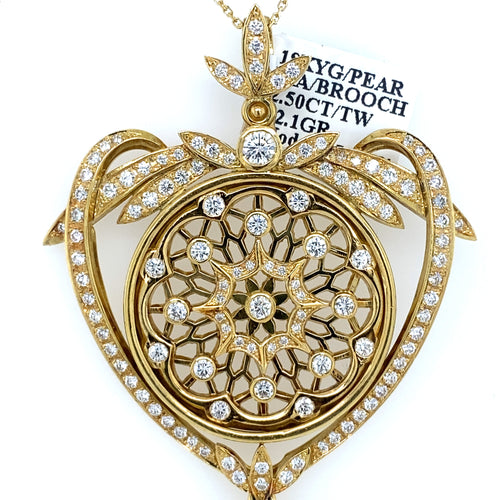18K Yellow Gold 2.50 CT Diamond & Pearl Fancy Pendant