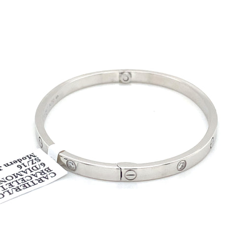 Authentic Cartier 18k White Gold Love Bracelet Small Model, 6 Diamonds, B6047717