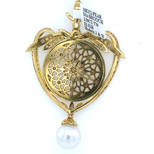 18K Yellow Gold 2.50 CT Diamond & Pearl Fancy Pendant