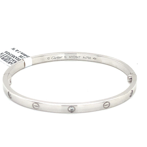 Authentic Cartier 18k White Gold Love Bracelet Small Model, 6 Diamonds, B6047717