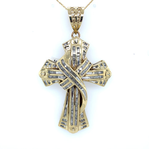 10k Yellow Gold 2.00 CT Diamond Men's Cross Pendant