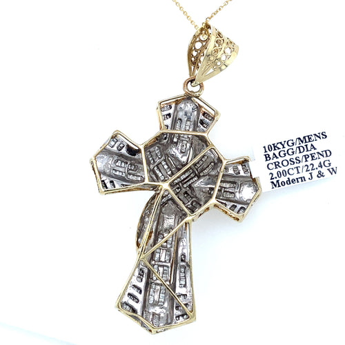 10k Yellow Gold 2.00 CT Diamond Men's Cross Pendant